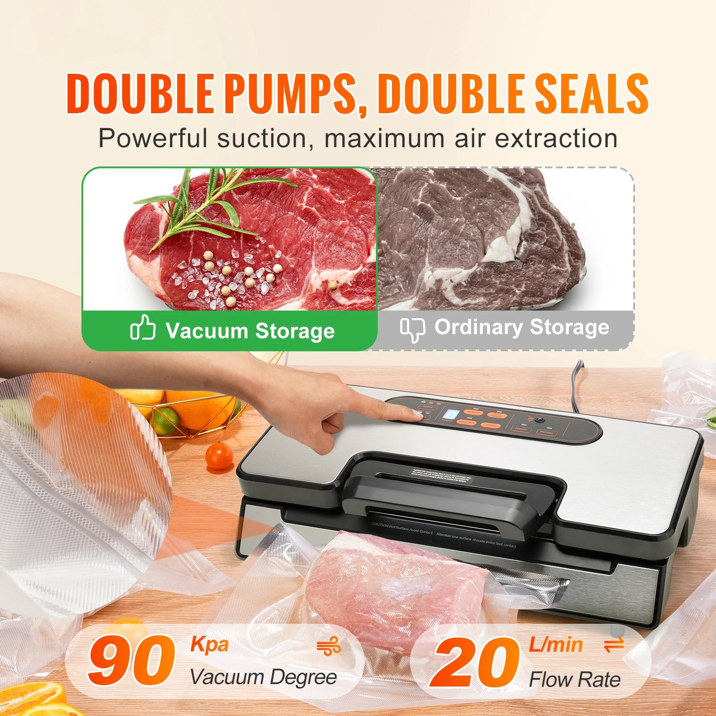 SucceBuy Vacuum Sealer Machine 90KPa 130W Free 10 Vacuum Bags