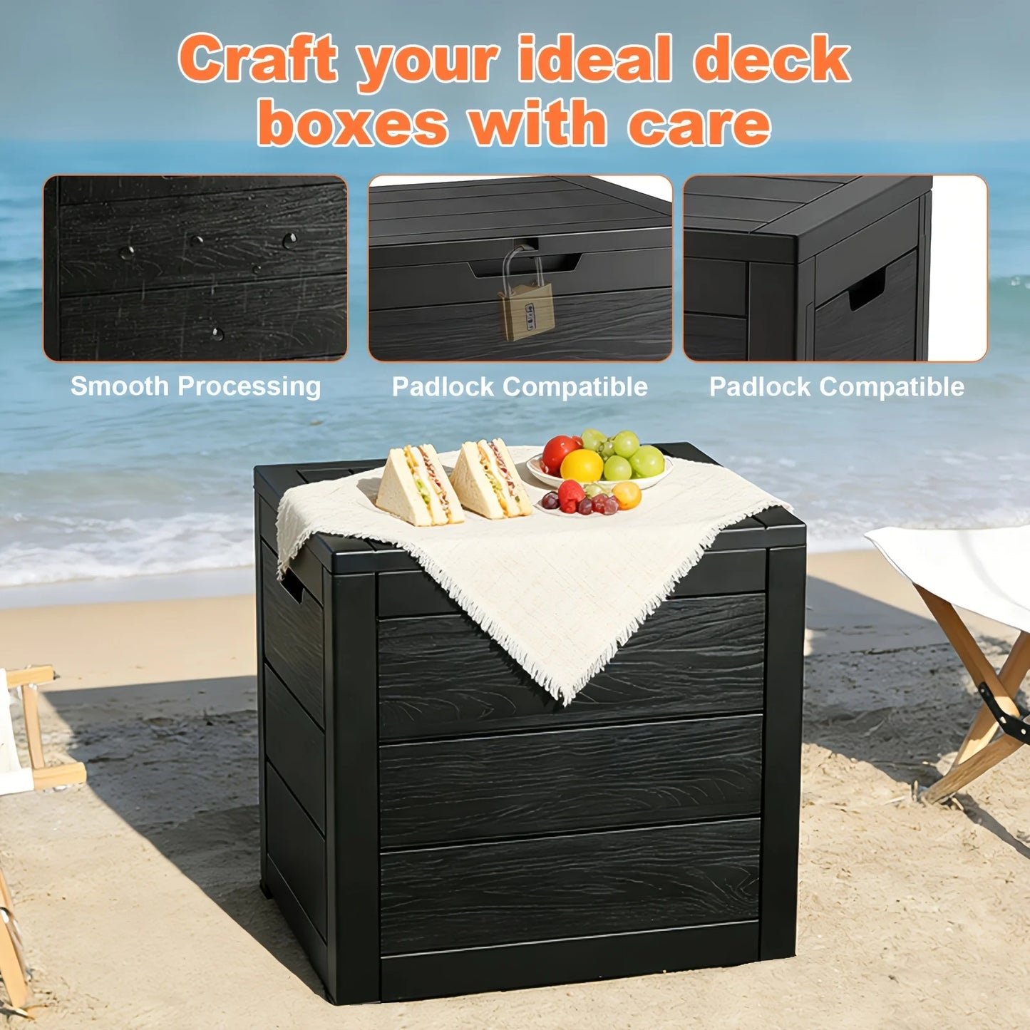 Outdoor Resin Storage Box With Locking Lid For Deck