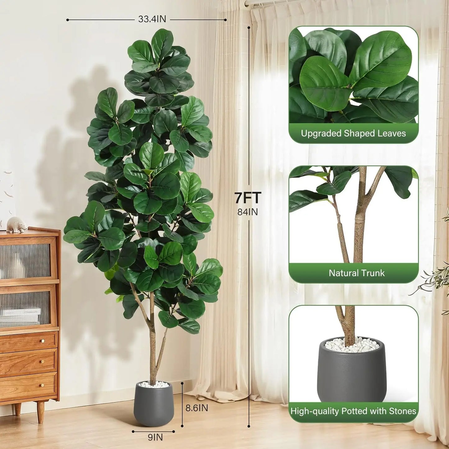 HiMISS Artificial Fiddle Leaf Fig Tree Realistic Leaves Planter Pot