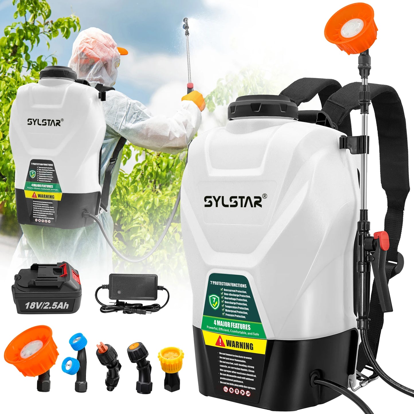 Electric Garden Sprayer With Telescopic Wand And Five Nozzles