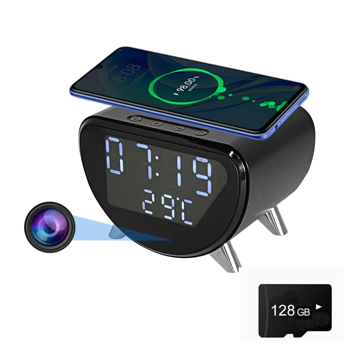 Ouvis 4K WiFi Clock Camera With Wireless Charging Motion Detection