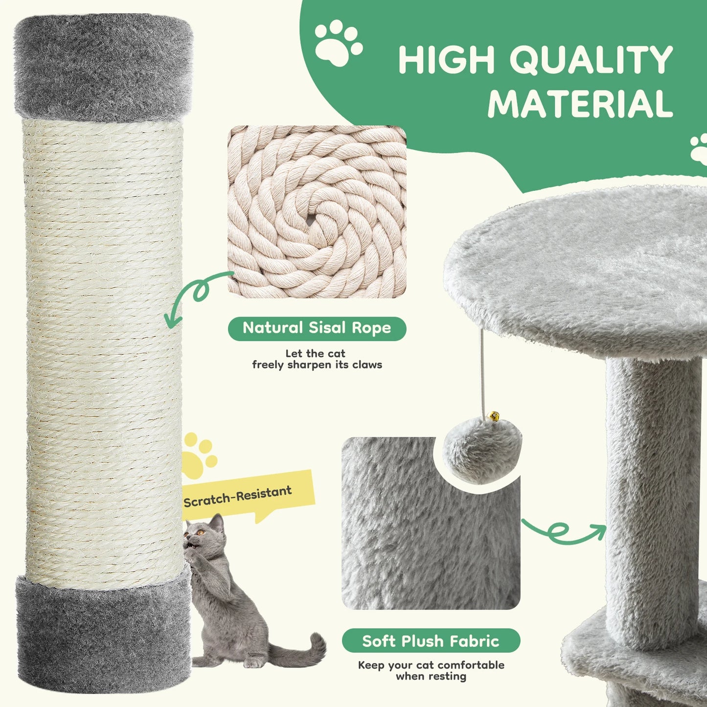 JHK Cat Tree MultiCat Climbing Tower With Sisal Posts
