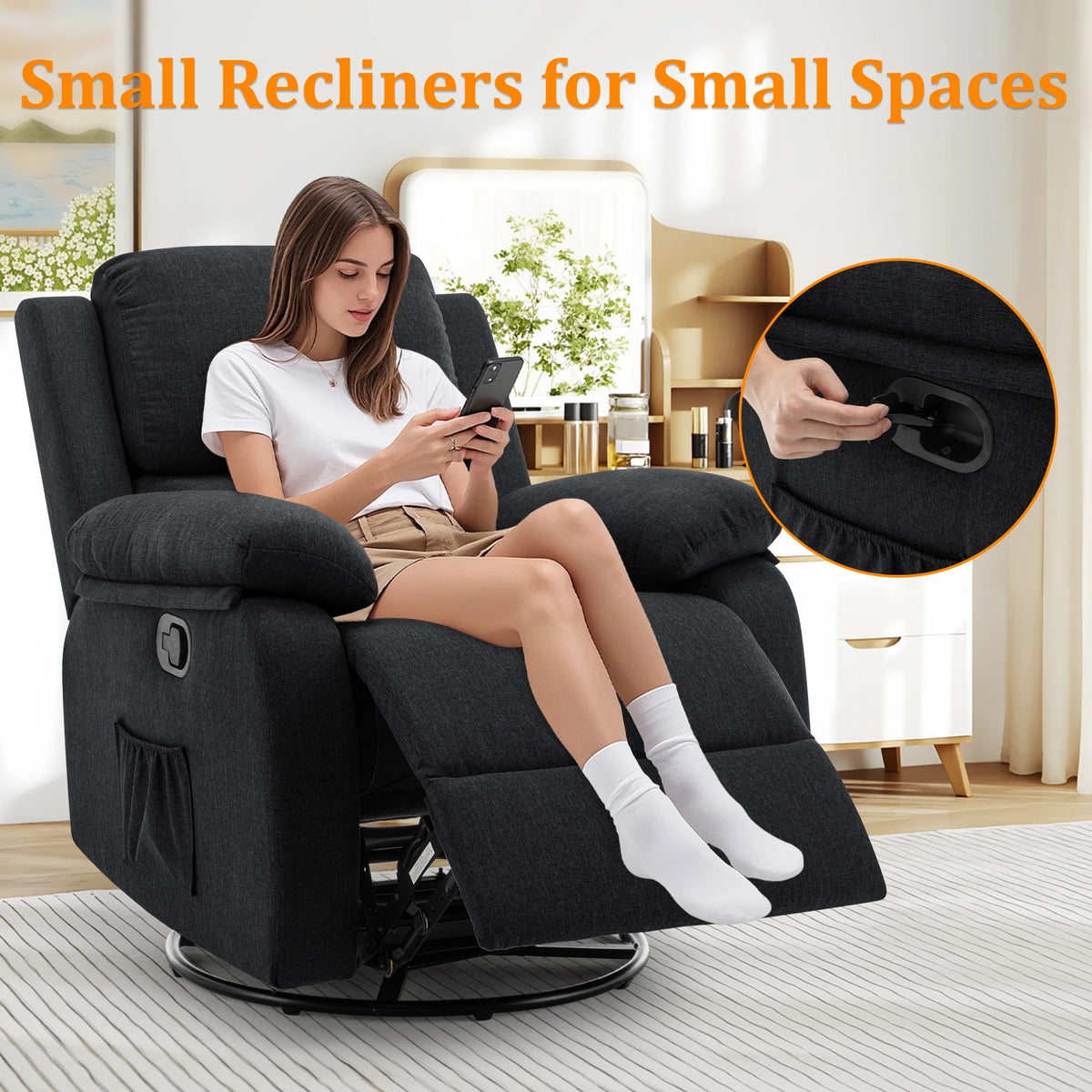 Korser Modern Fabric Swivel Rocking Recliner Chair for Living Room