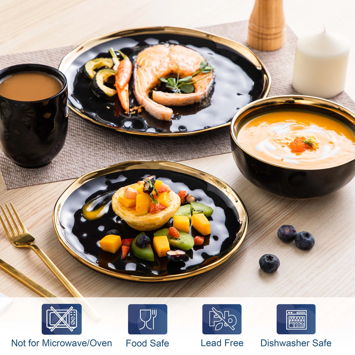 Malacasa Premium Ceramic Dinnerware Set With Bowls And Dining Plates