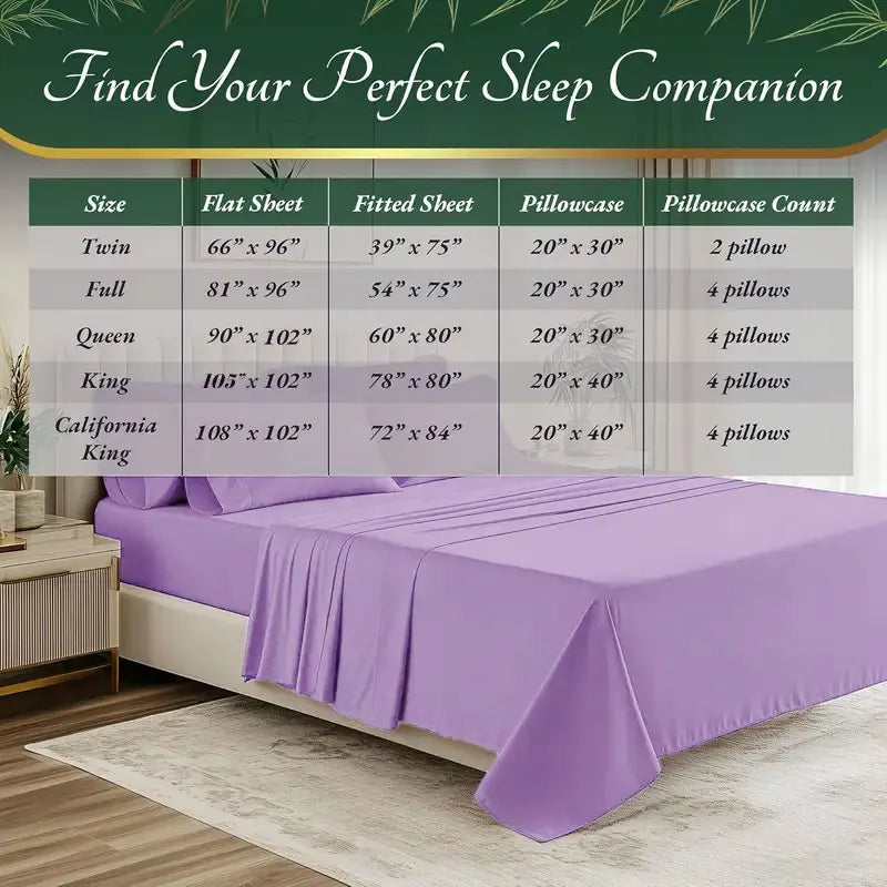 Bamboo Viscose Cooling Sheet Set Breathable Brushed Hot Sleeper Bedding