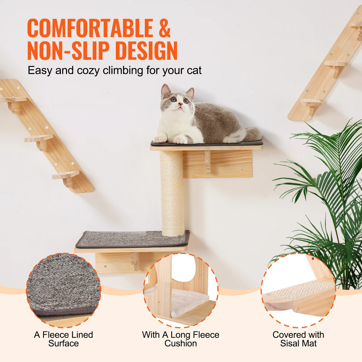 SucceBuy Wall Mounted Cat Shelves With Perches And Hammocks