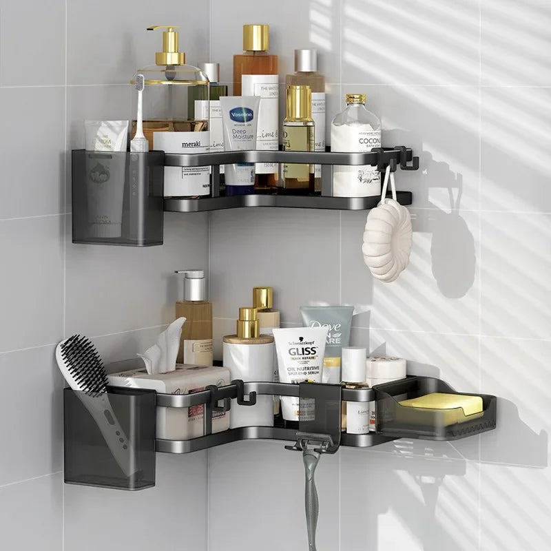 Double Layer Stainless Steel Corner Shelf No Drill Wall Mount