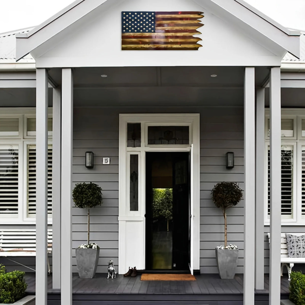 Wooden American Wavy Flag Independence Day Home Decoration