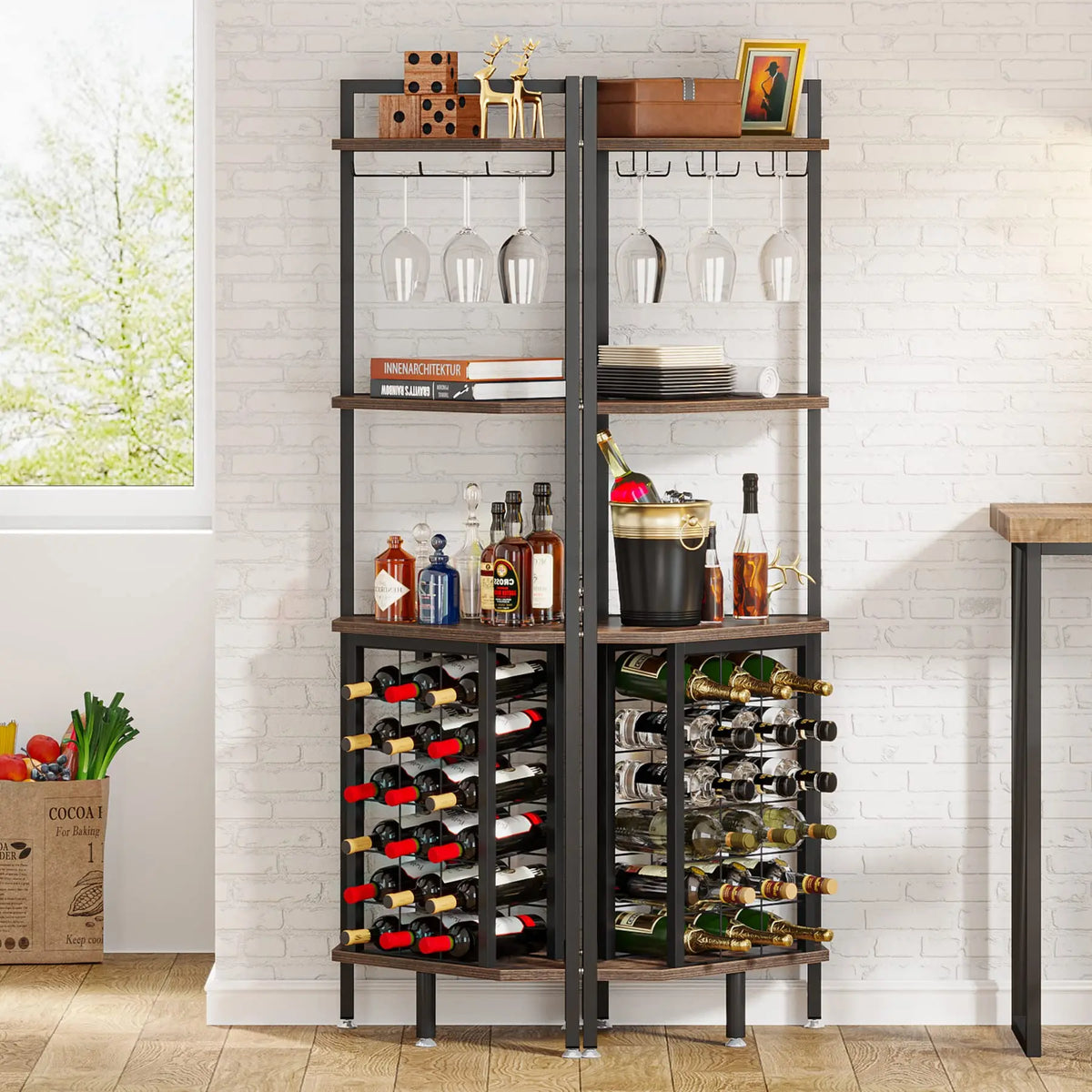 Tribesigns Modern Wooden Wine Rack Bar Cabinet With Glass Holder