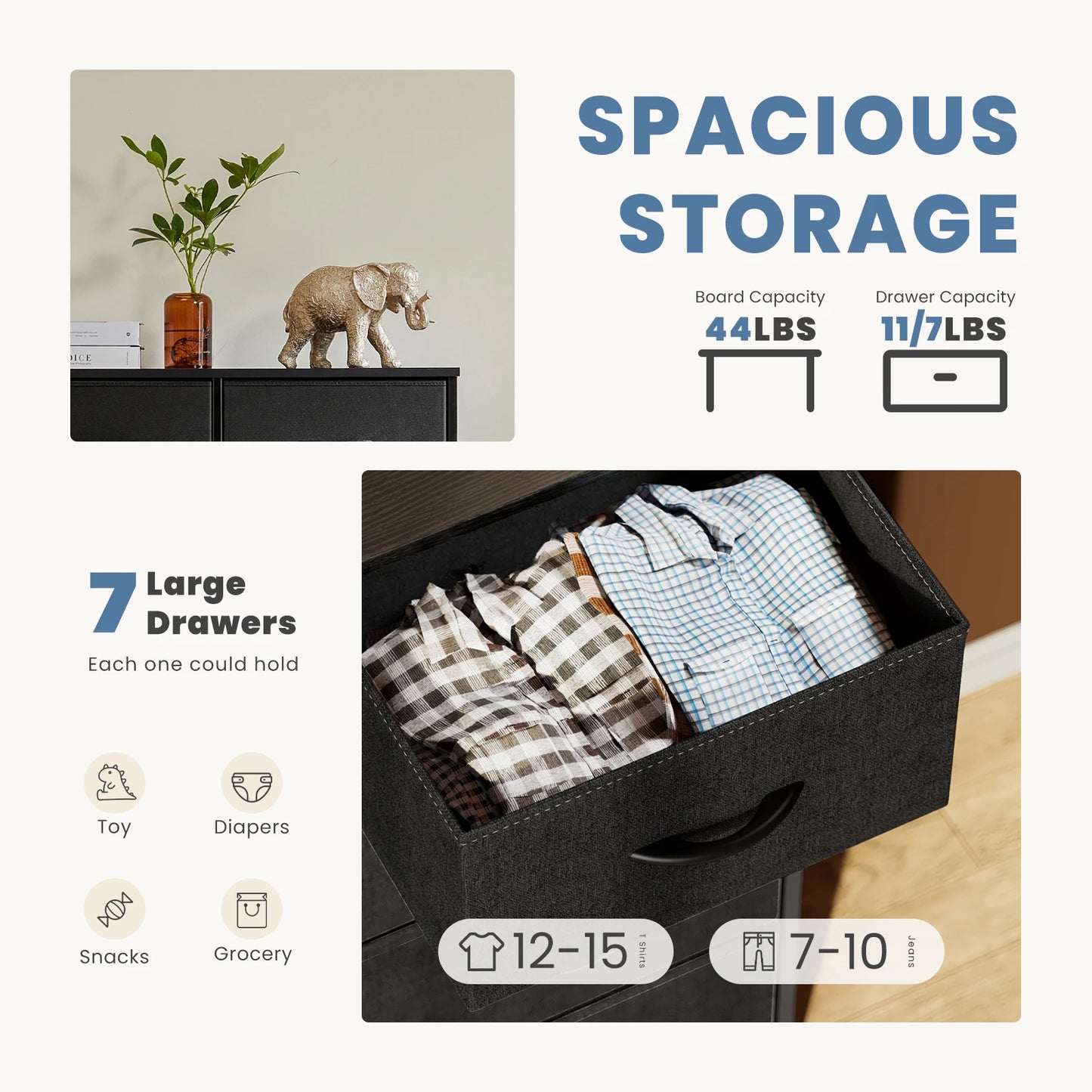 JHK Modern Fabric Drawer Dresser Organizer For Bedroom