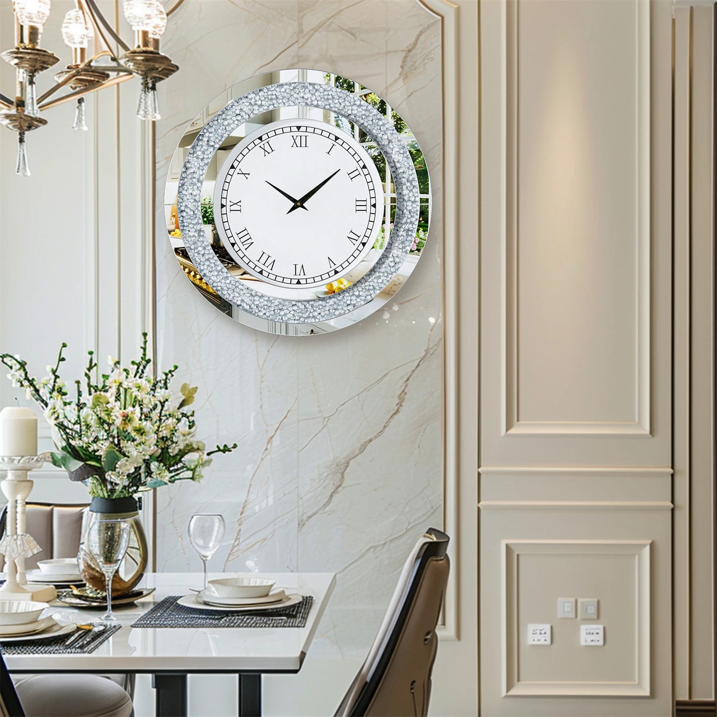 Bling Crystal Sparkle Round Wall Clock With Alarm
