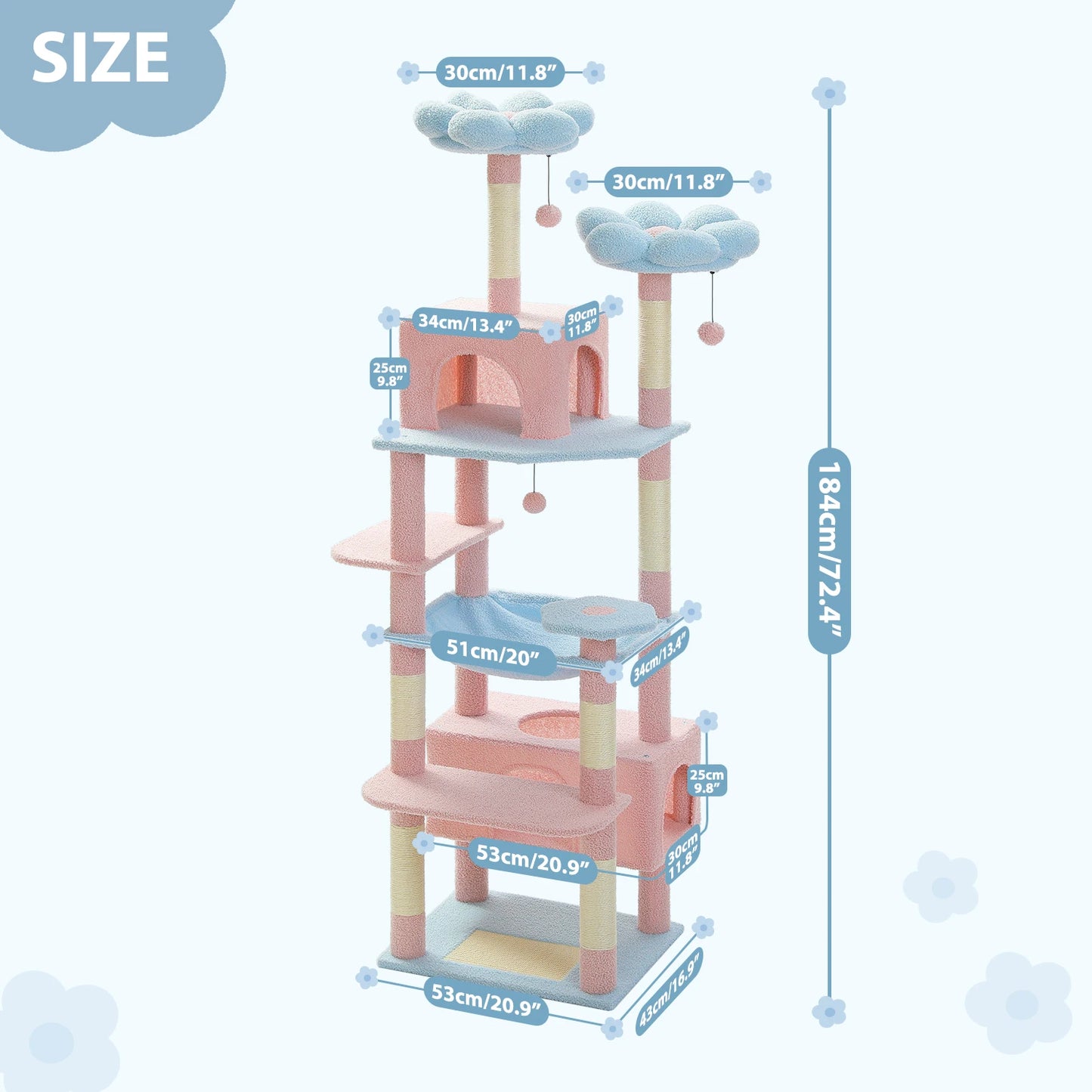 PETEPELA Cat Tree Tower With Sisal Posts And Hammocks