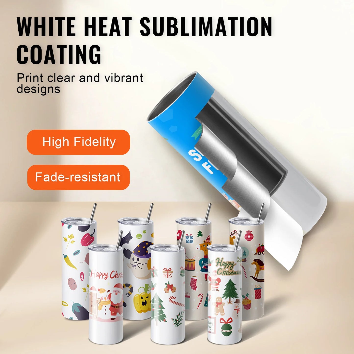 SucceBuy Straight Sublimation Stainless Steel Double Wall Blank Tumblers