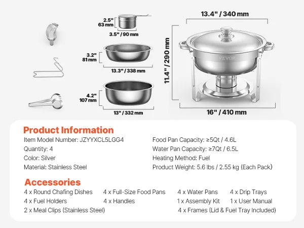 SucceBuy 4 Pack Stainless Steel Chafing Dish Buffet Set