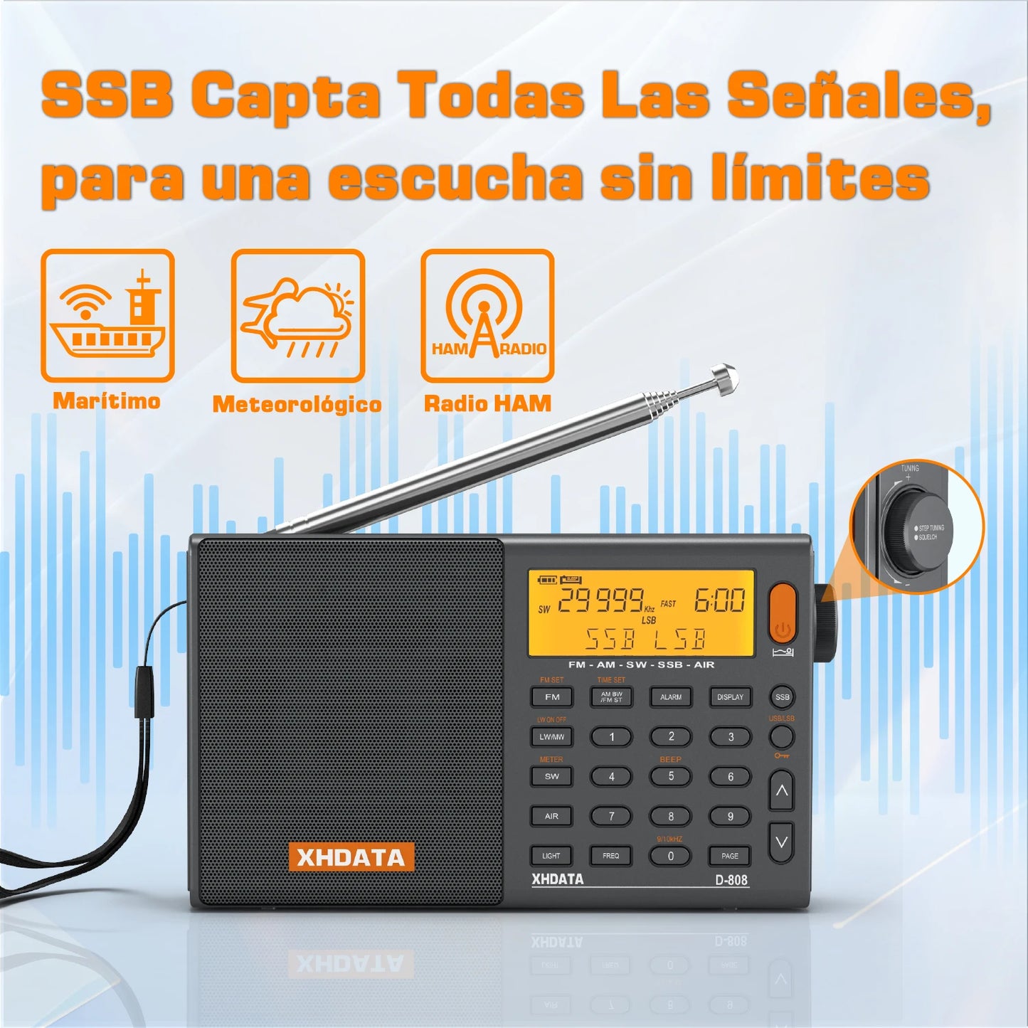 XHDATA D808 Multiband Radio Receiver AM FM SW SSB RDS