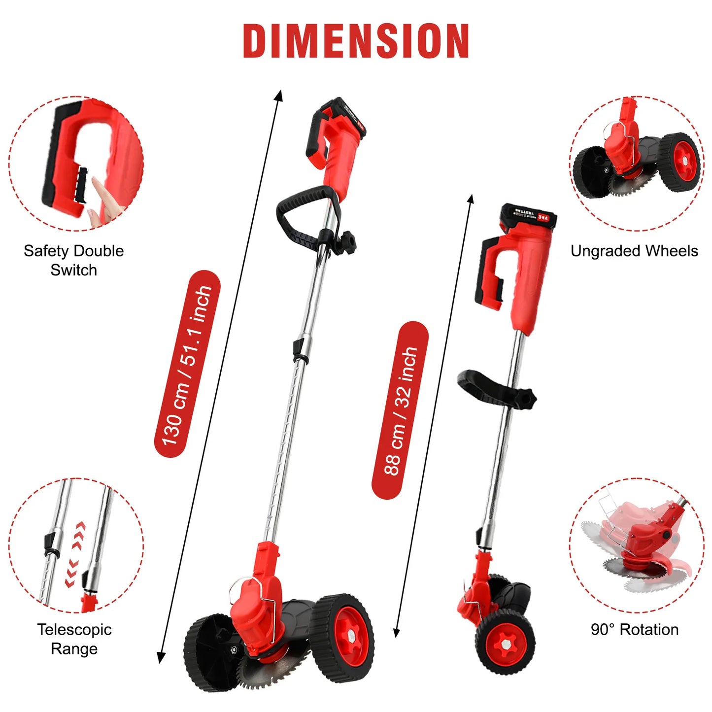 21V Cordless Weed Wacker 3-In-1 Trimmer With Wheels Edger