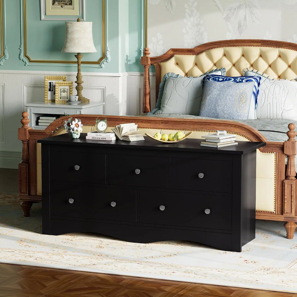 Five Drawer Wood Dresser TV Stand Storage Cabinet Bedroom Furniture