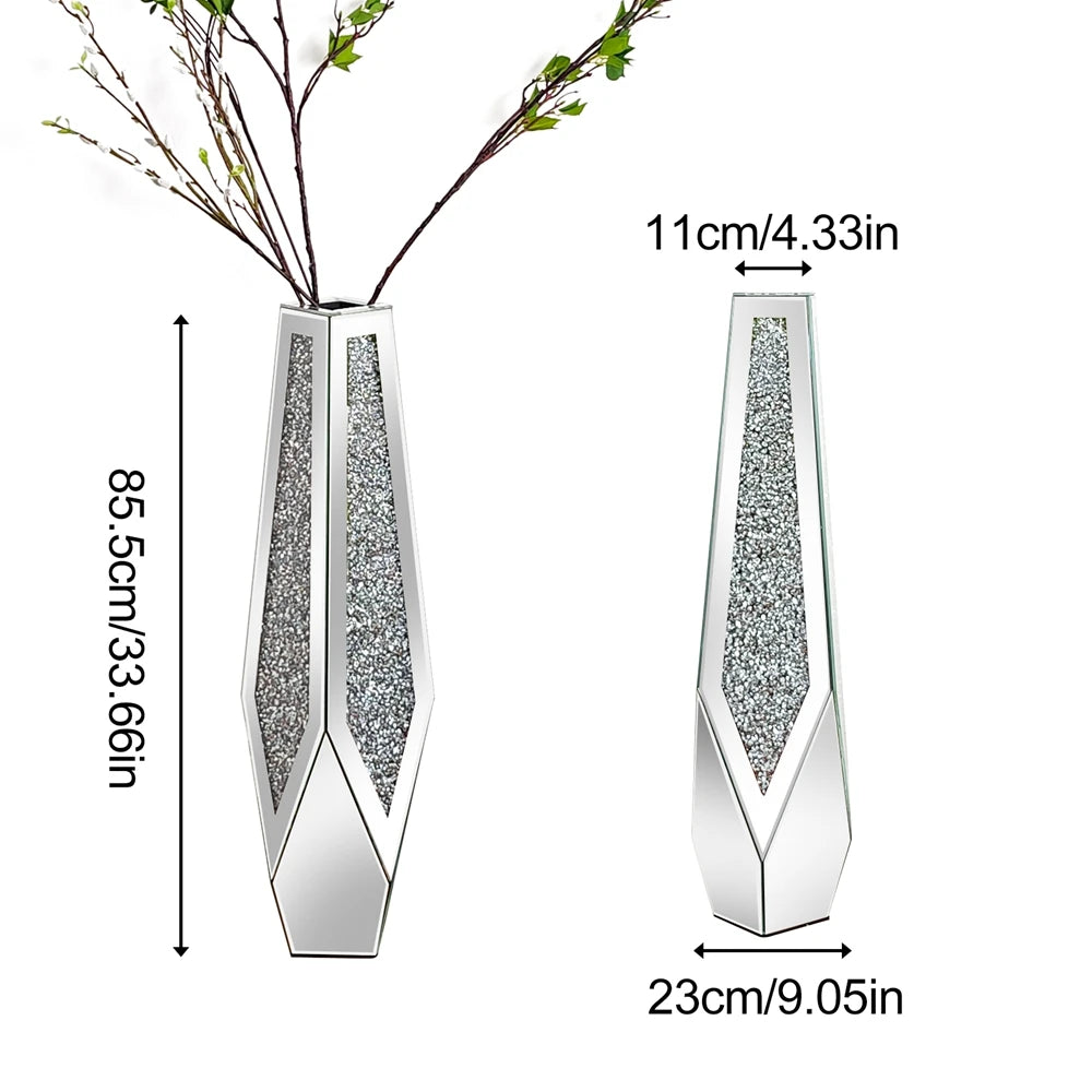 Luxury Crushed Diamond Mirrored Standing Floor Flower Vase