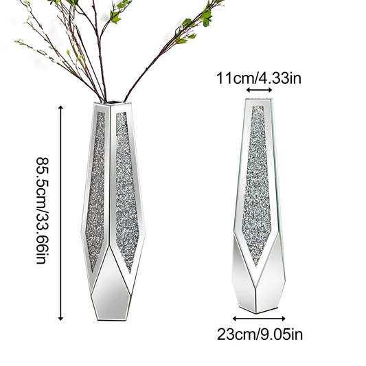 Crushed Diamond Mirrored Standing Flower Vase For Modern Decor