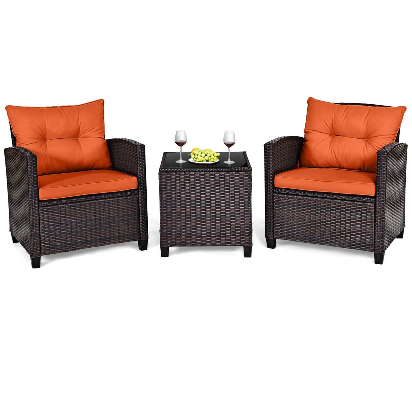 HOMASIS 3-Piece Patio Rattan Conversation Set Cushioned