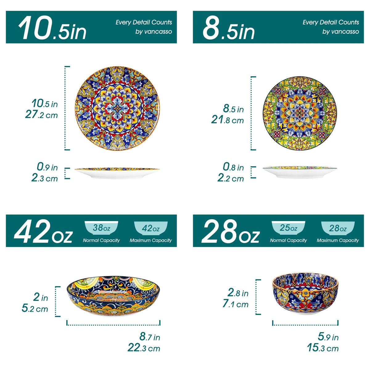 Malacasa 24 Piece Porcelain Bohemian Dinnerware Set Plant Pattern