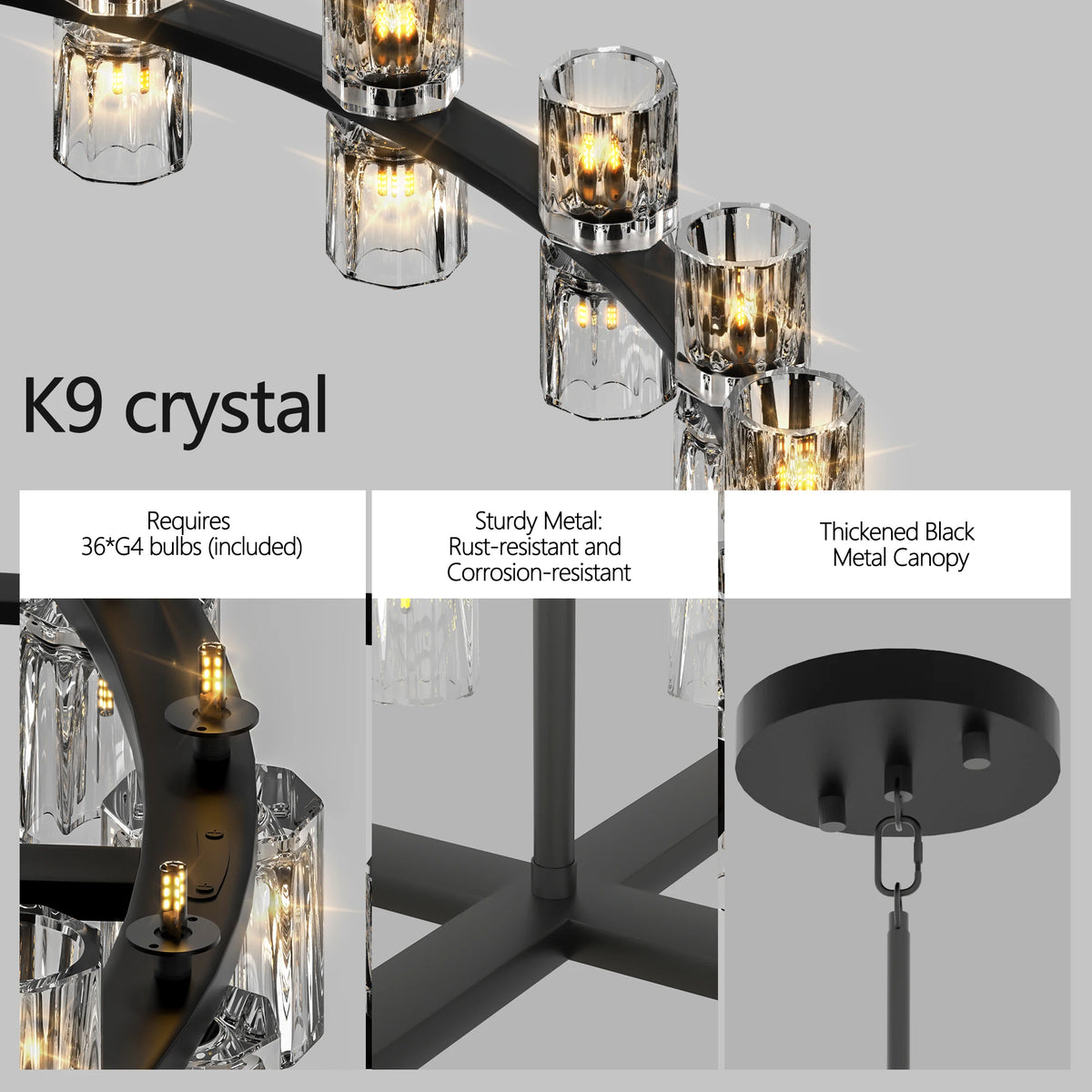 Zhikea Modern Led Crystal Pendant Ceiling Light Fixture