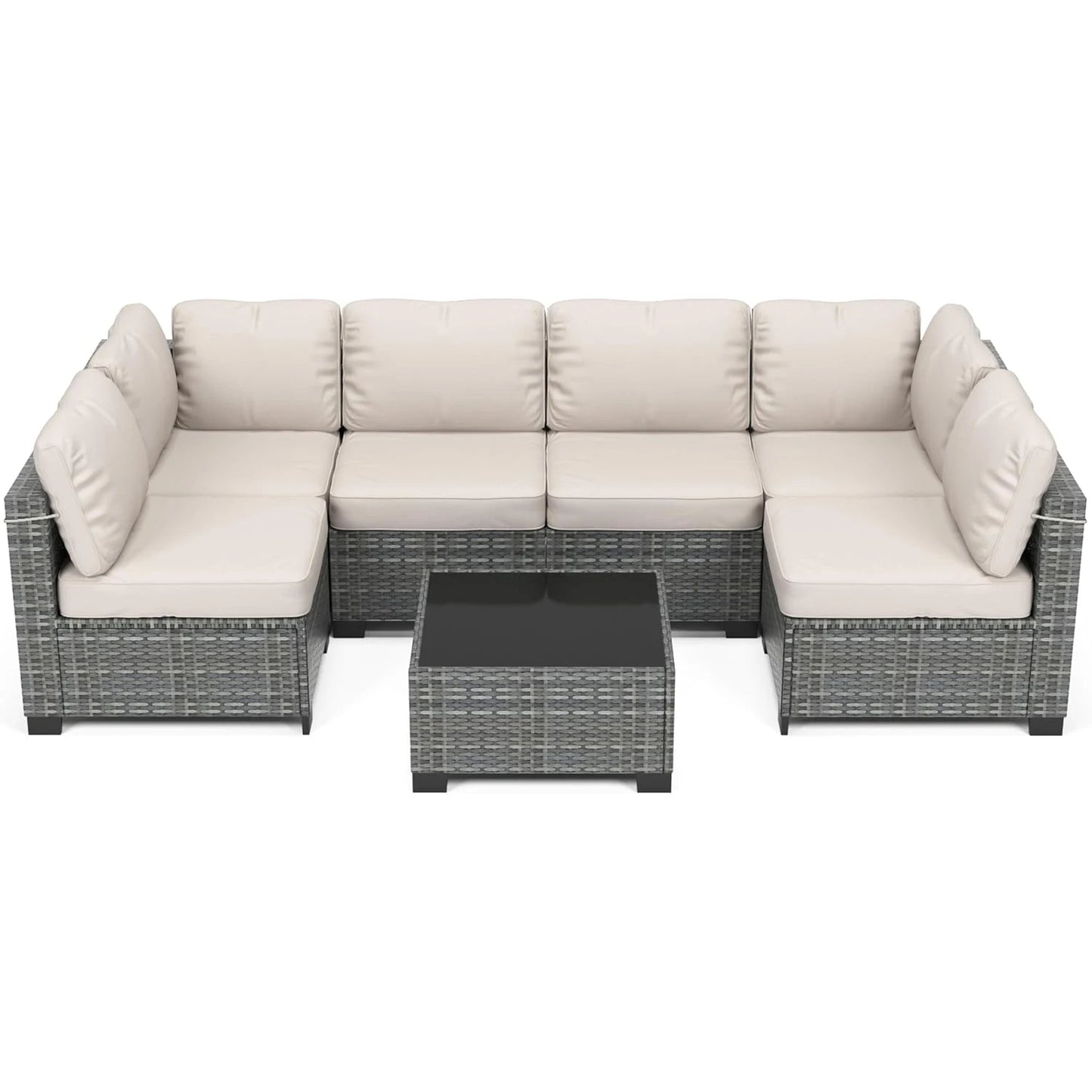 HobbyLane 7-Piece Modular Outdoor Furniture Set PE Rattan Wicker Balcony