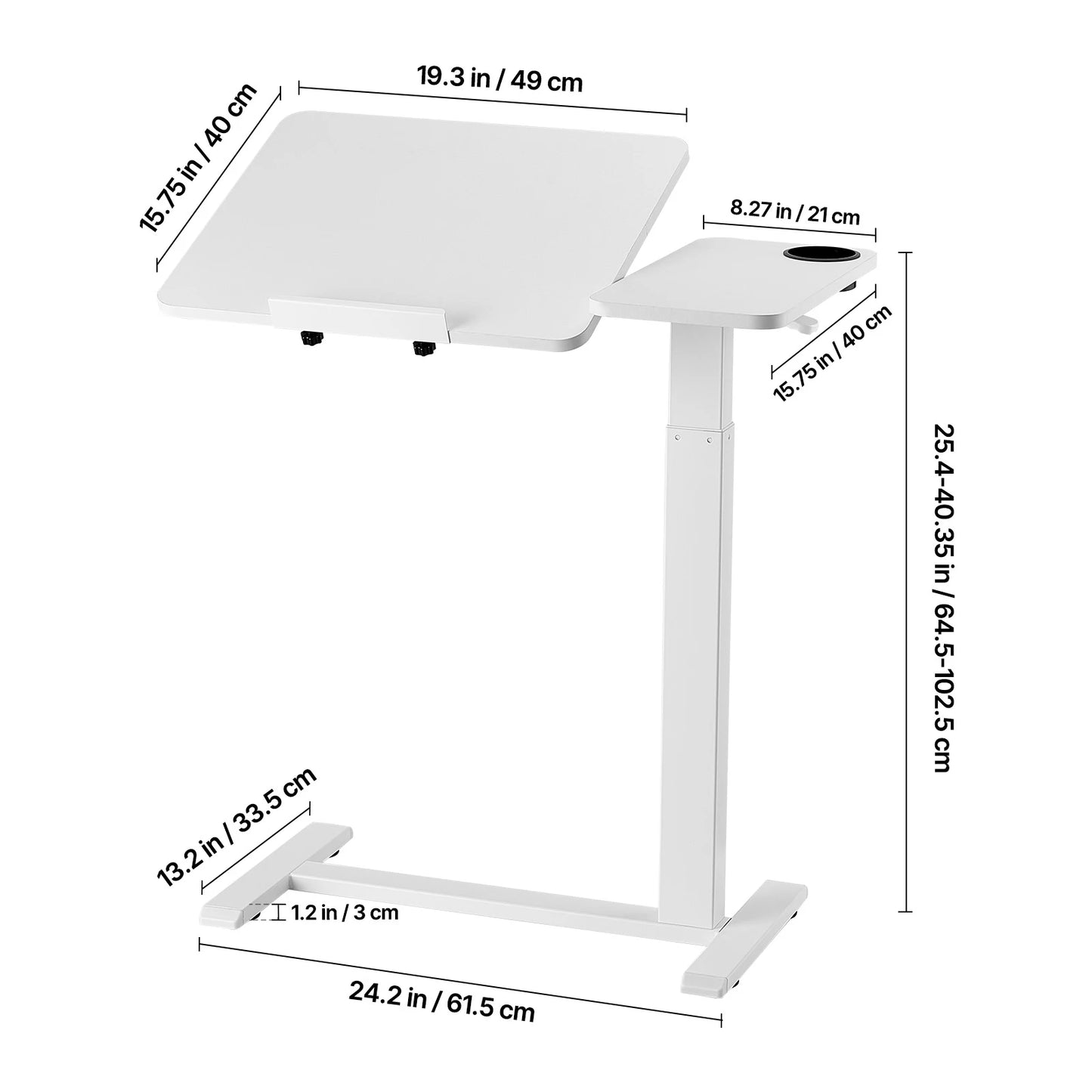 SucceBuy Overbed Table With Swivel Casters Height Adjustable Laptop Desk