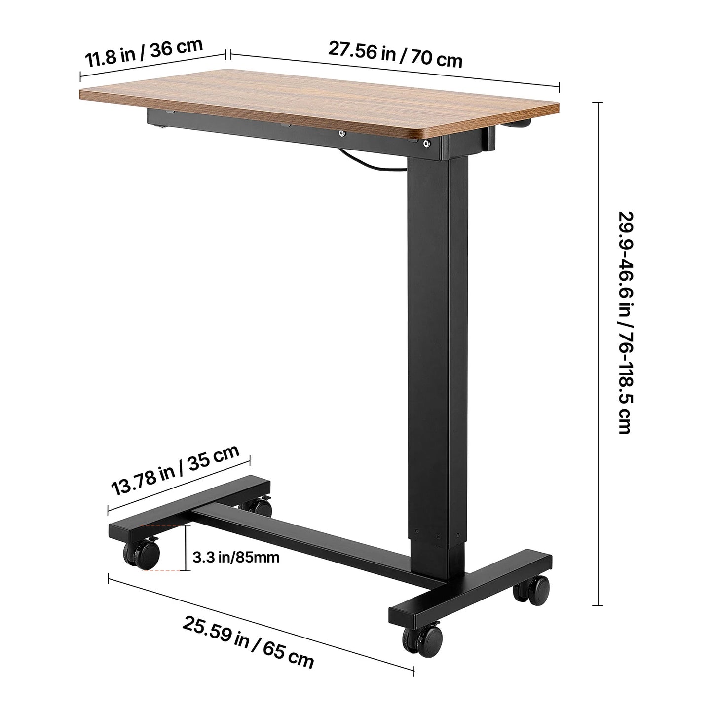 SucceBuy Overbed Table With Swivel Casters Height Adjustable Laptop Desk