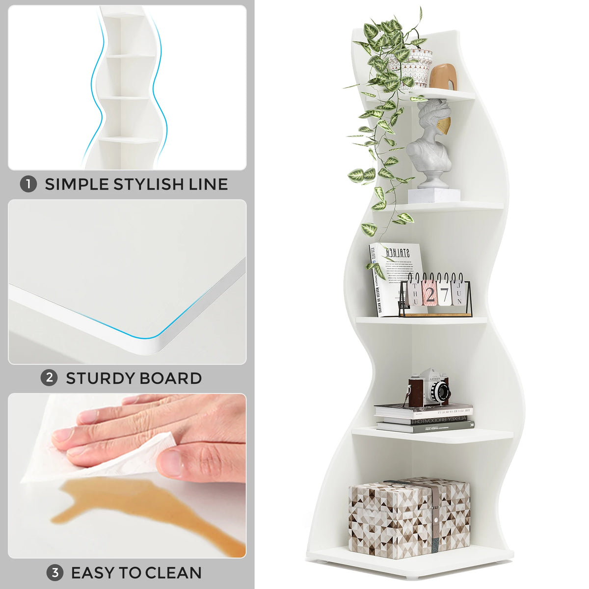 Tribesigns Modern Five Tier Corner Bookshelf Wooden Storage Rack