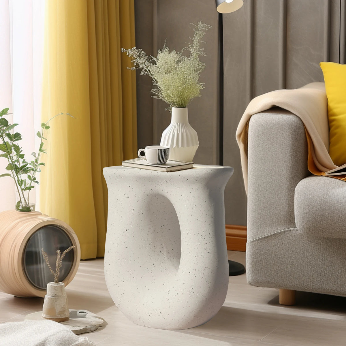 Modern U Shape Geometric Stone Accent Table For Home Decor