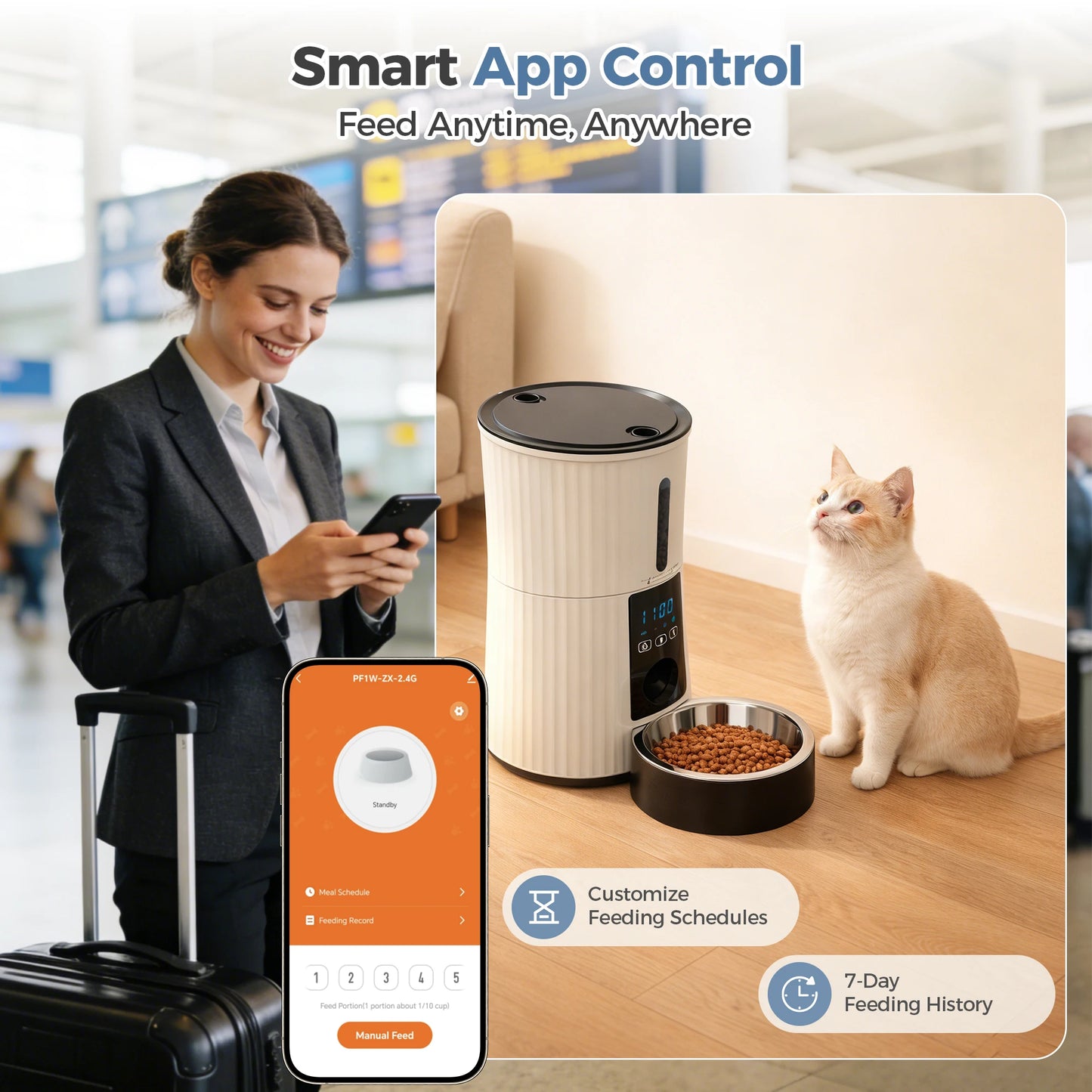 JHK Automatic Cat Feeder With WiFi Timed Dispenser App Control