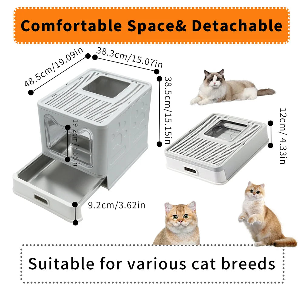 Enclosed Top-Entry Stainless Steel Cat Litter Box With Lid
