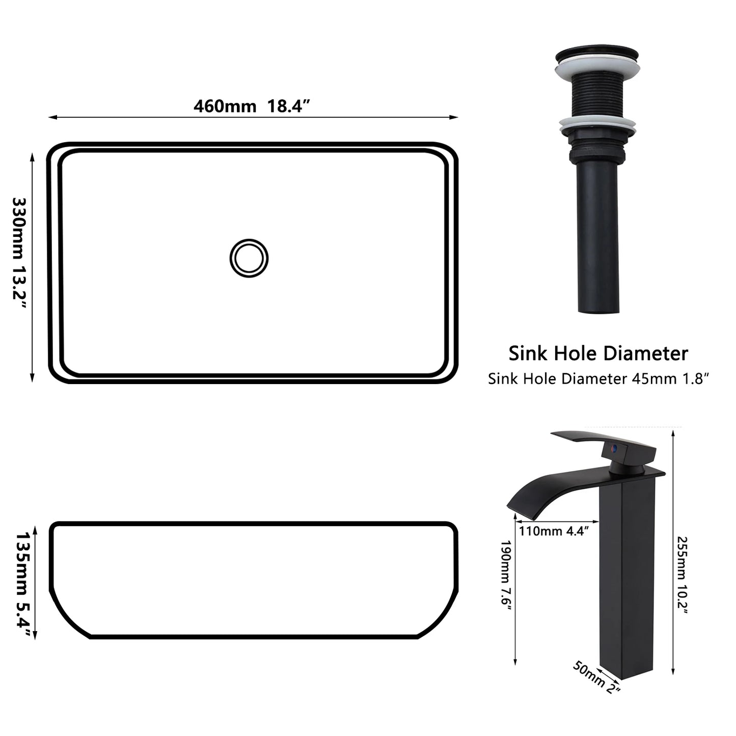 Torayvino Vessel Sink Set With Matte Black Faucet For Bathrooms