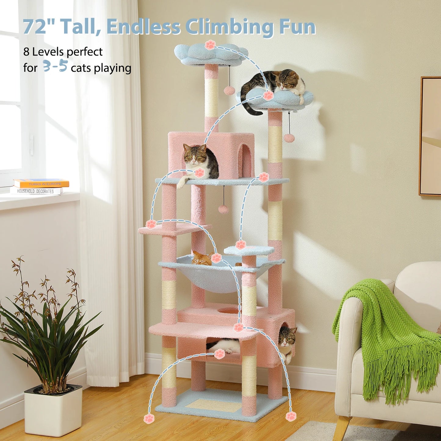 Peteppa 184cm Large Cat Tree Tower With Hammock