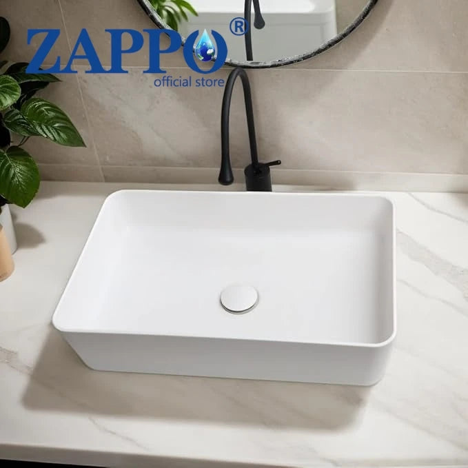 Vessel Sink With Faucet And Drain, Stone Resin, Above Counter