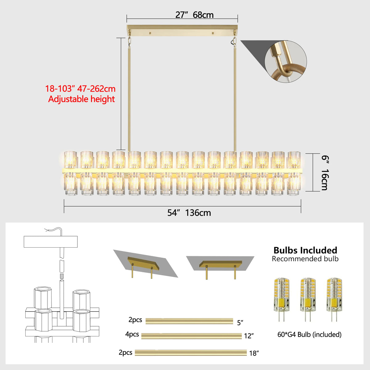 Zhikea Modern Led Crystal Pendant Ceiling Light Fixture