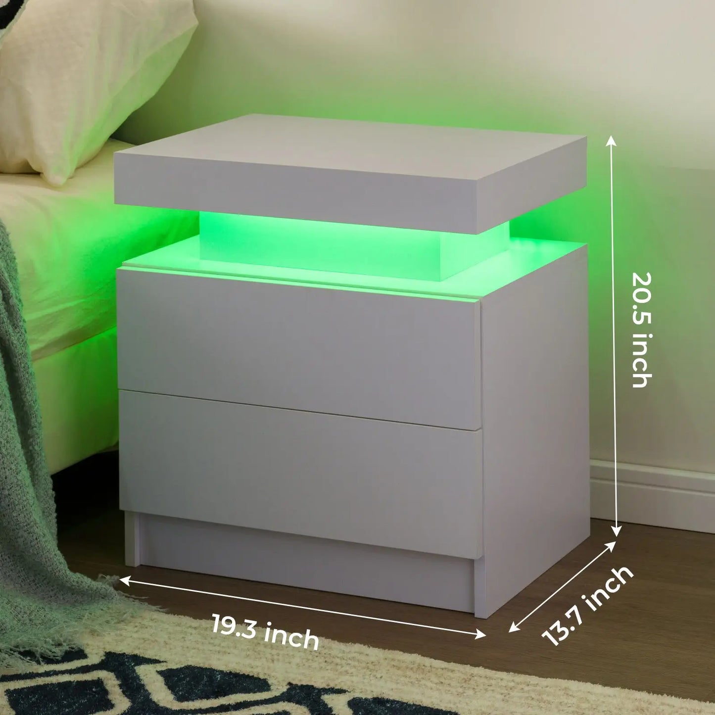 Cubehom Set Of 2 LED Nightstands With Drawers For Bedroom