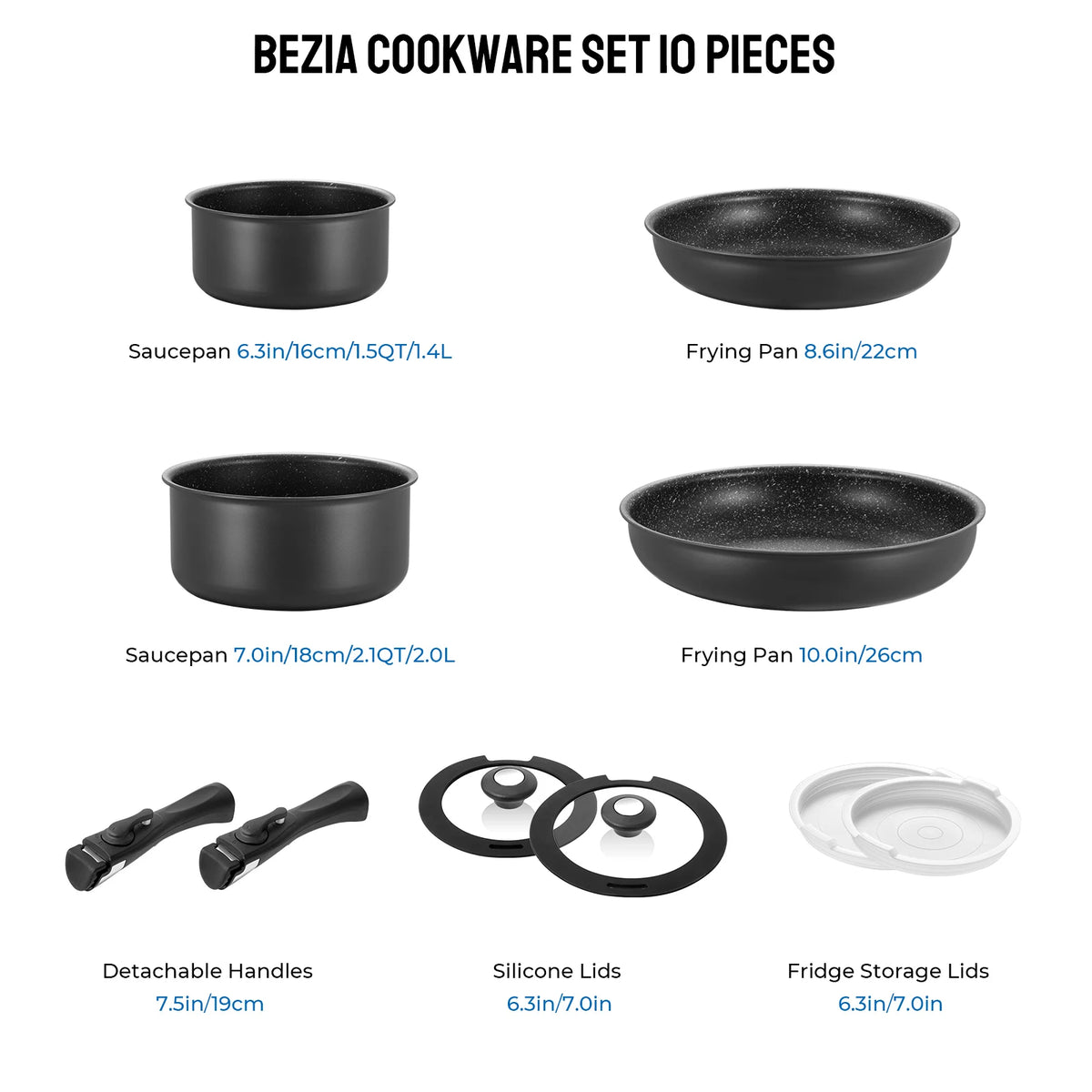 Nonstick Aluminum Cookware Set With Removable Handles For All Cooktops