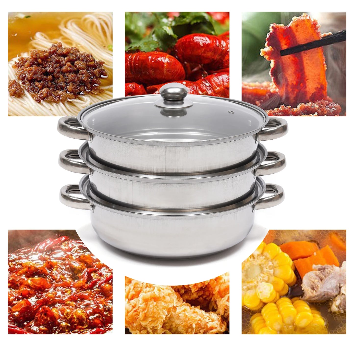 Stainless Steel Triple Layer Steamer Pot For Gas Stove