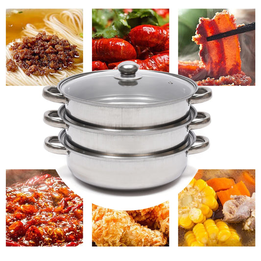 Stainless Steel Triple Layer Steamer Pot For Gas Stove