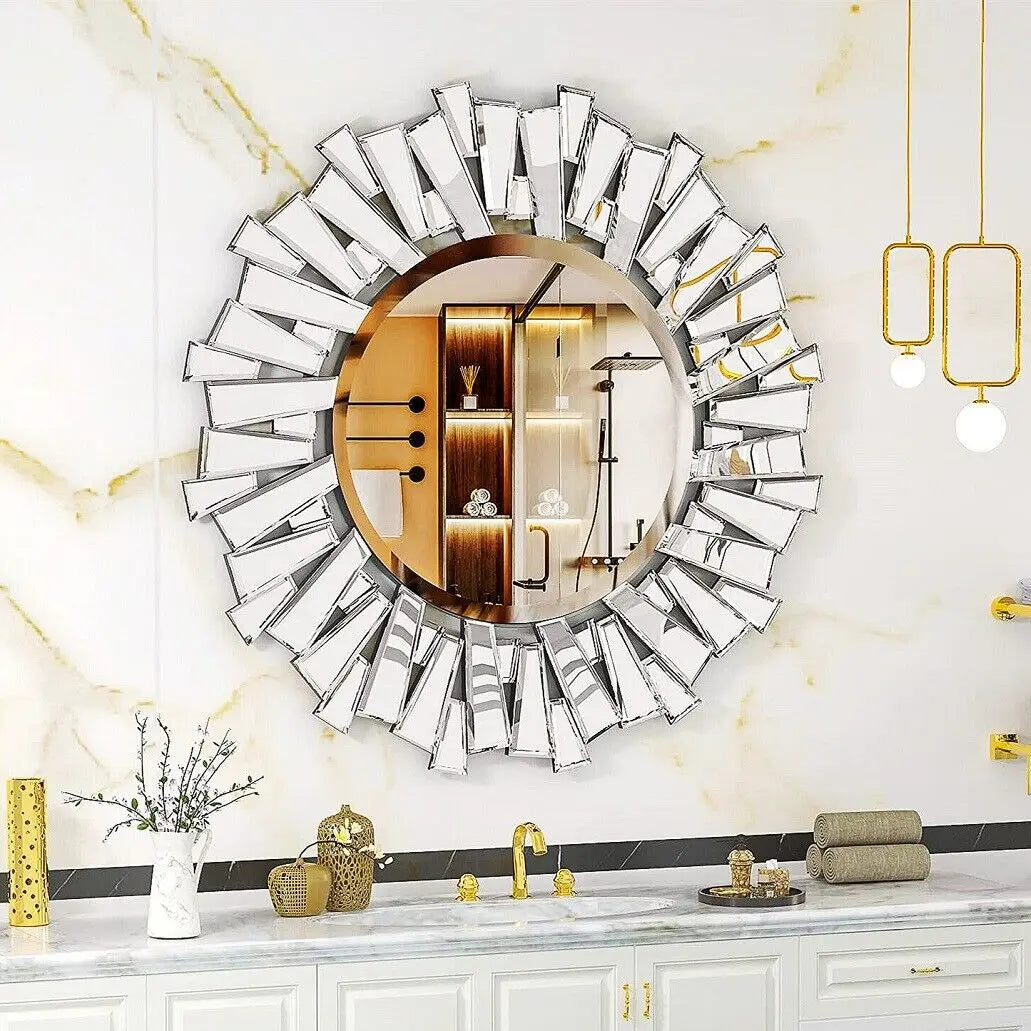 Luvodi Round Wall Mirror With Decorative Starburst Frame