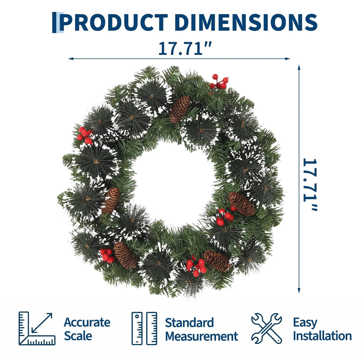 HiMISS Prelit Christmas Pine Wreath With LED Lights And Berries