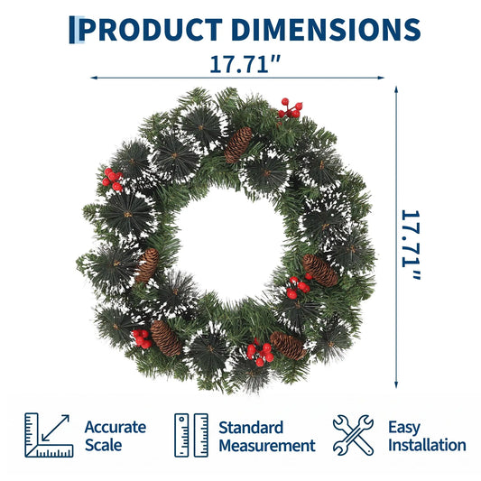 HiMISS Prelit Christmas Pine Wreath With LED Lights And Berries