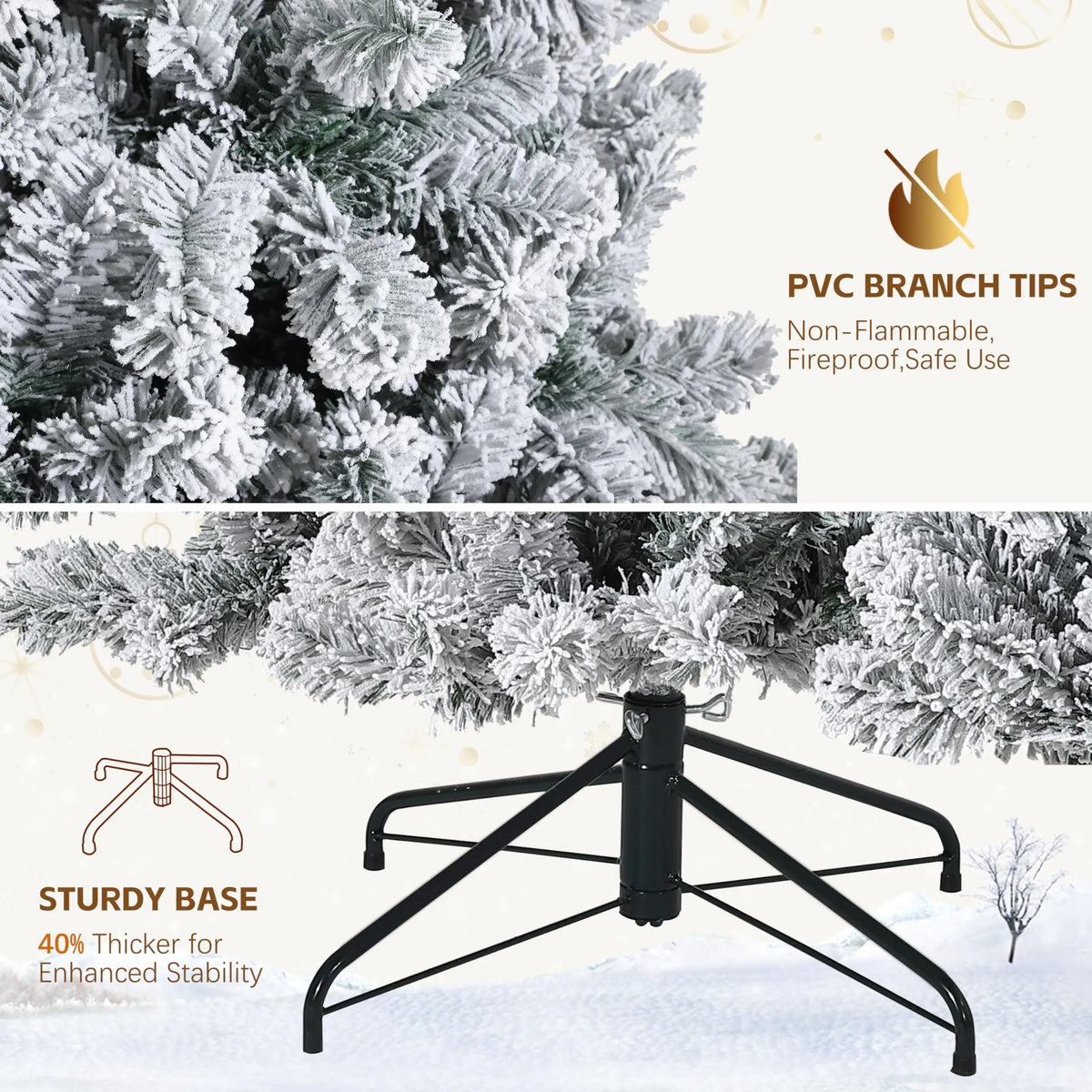 Snow Flocked Artificial Christmas Tree With Warm White LED Lights
