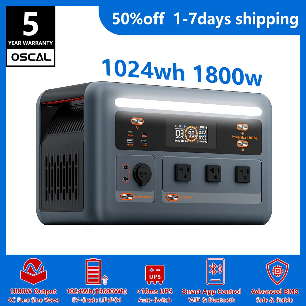 Oscal Powermax 1800W Portable Power Station With 1024Wh LiFePO4 Battery