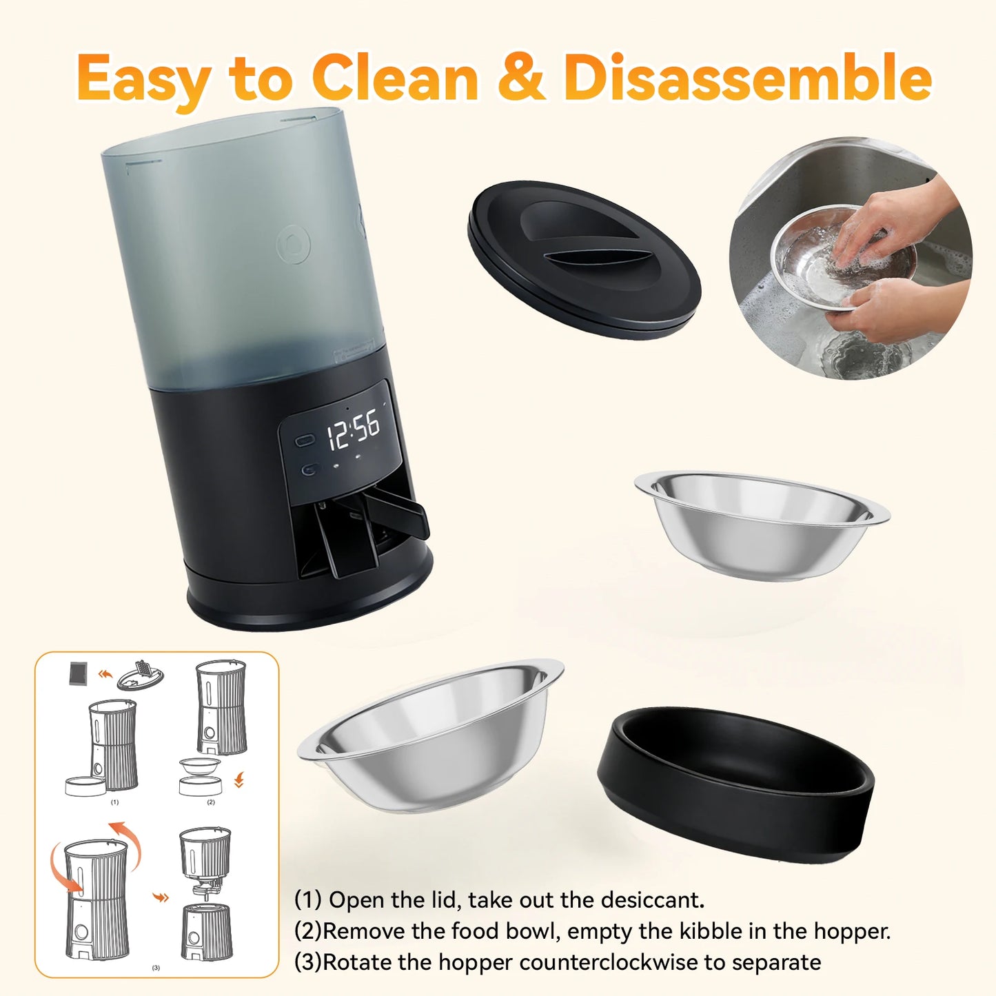 6L Automatic Cat Feeder With Dual Stainless Bowls And Timer