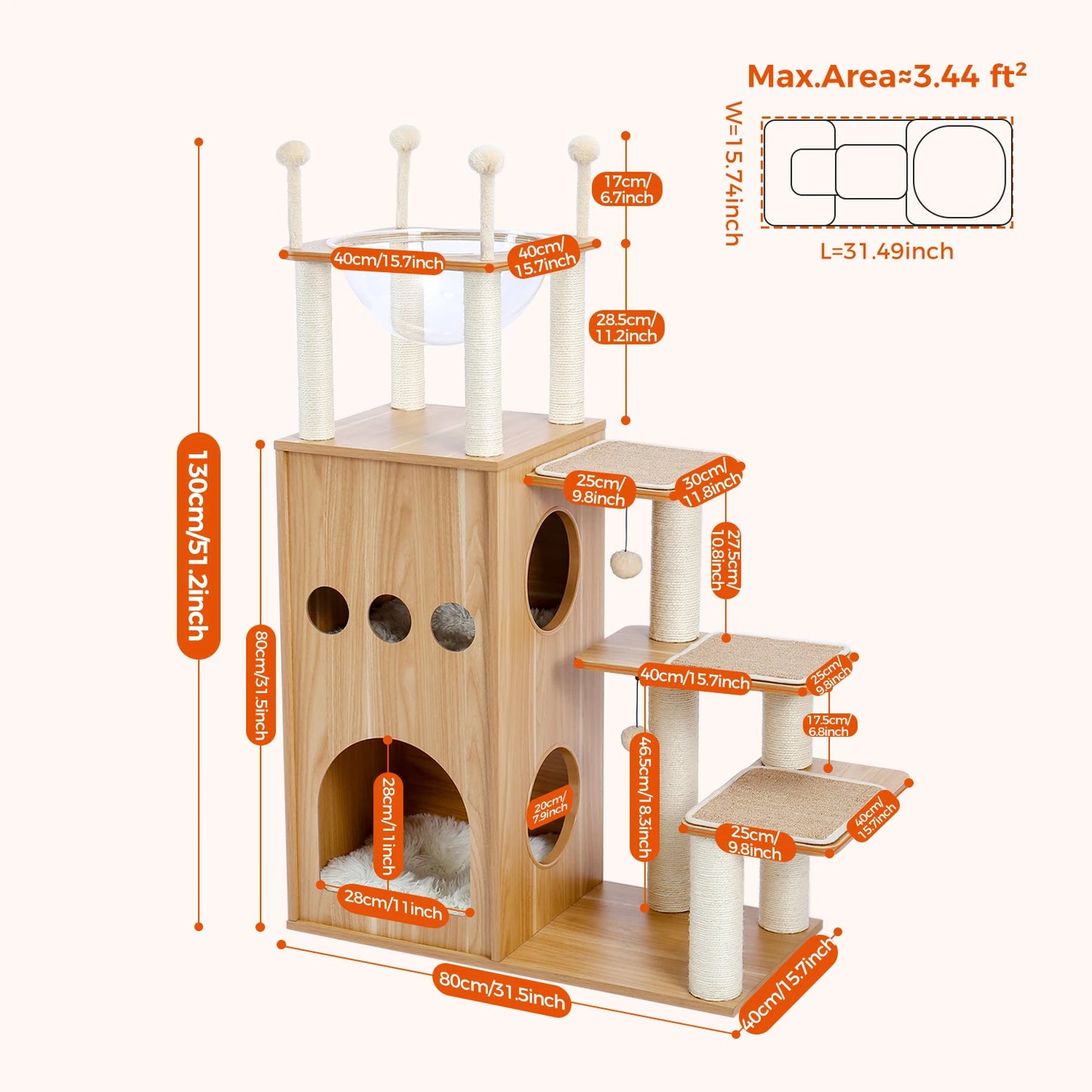 PAWZ Ro Multi Level Cat Tree Indoor Wood Tower Series