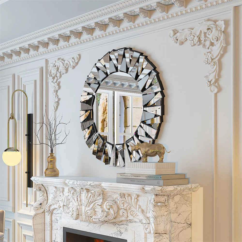 Luvodi Round Wall Mirror With Decorative Starburst Frame