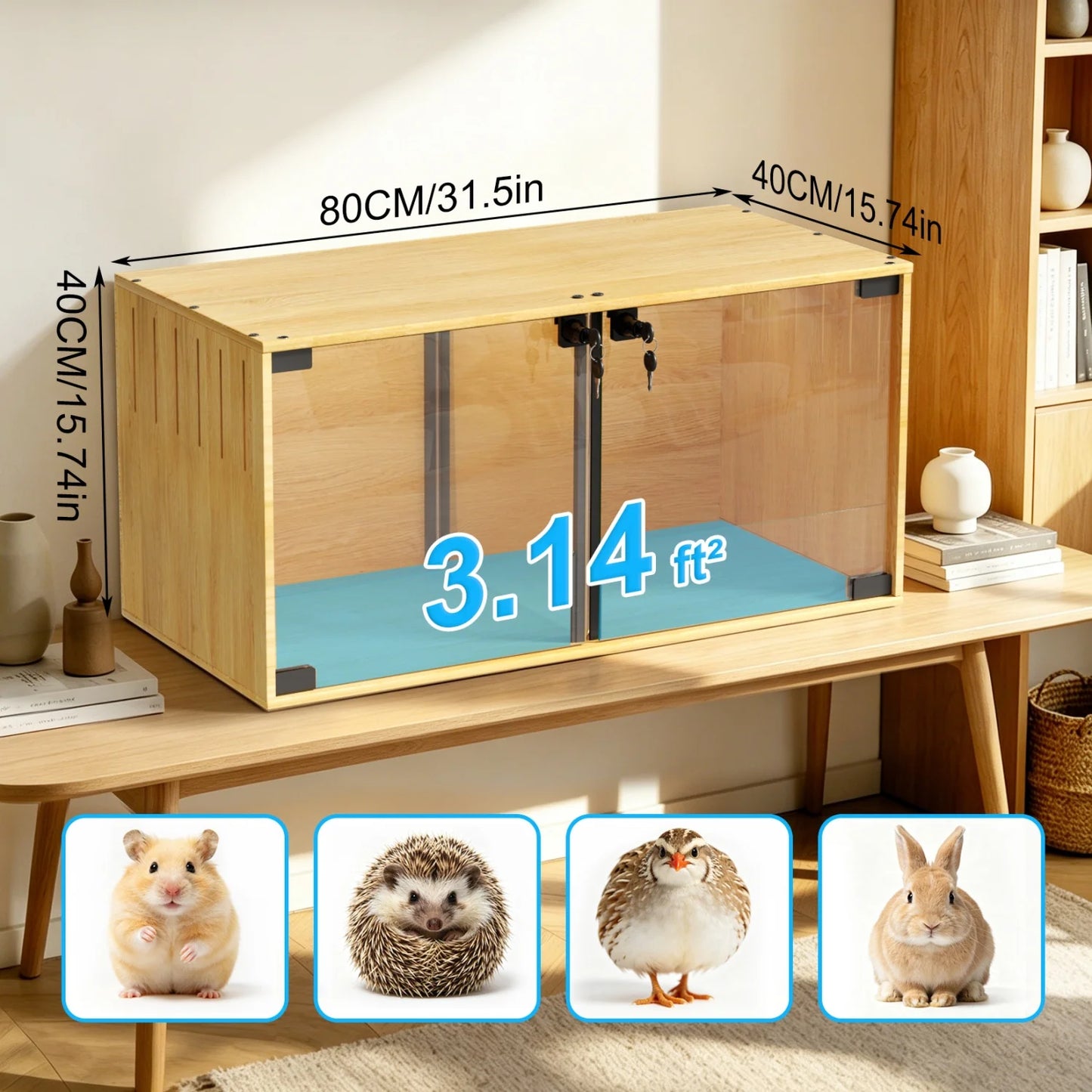 Wooden Hamster And Guinea Pig Cage Removable Divider Tempered Glass Panels